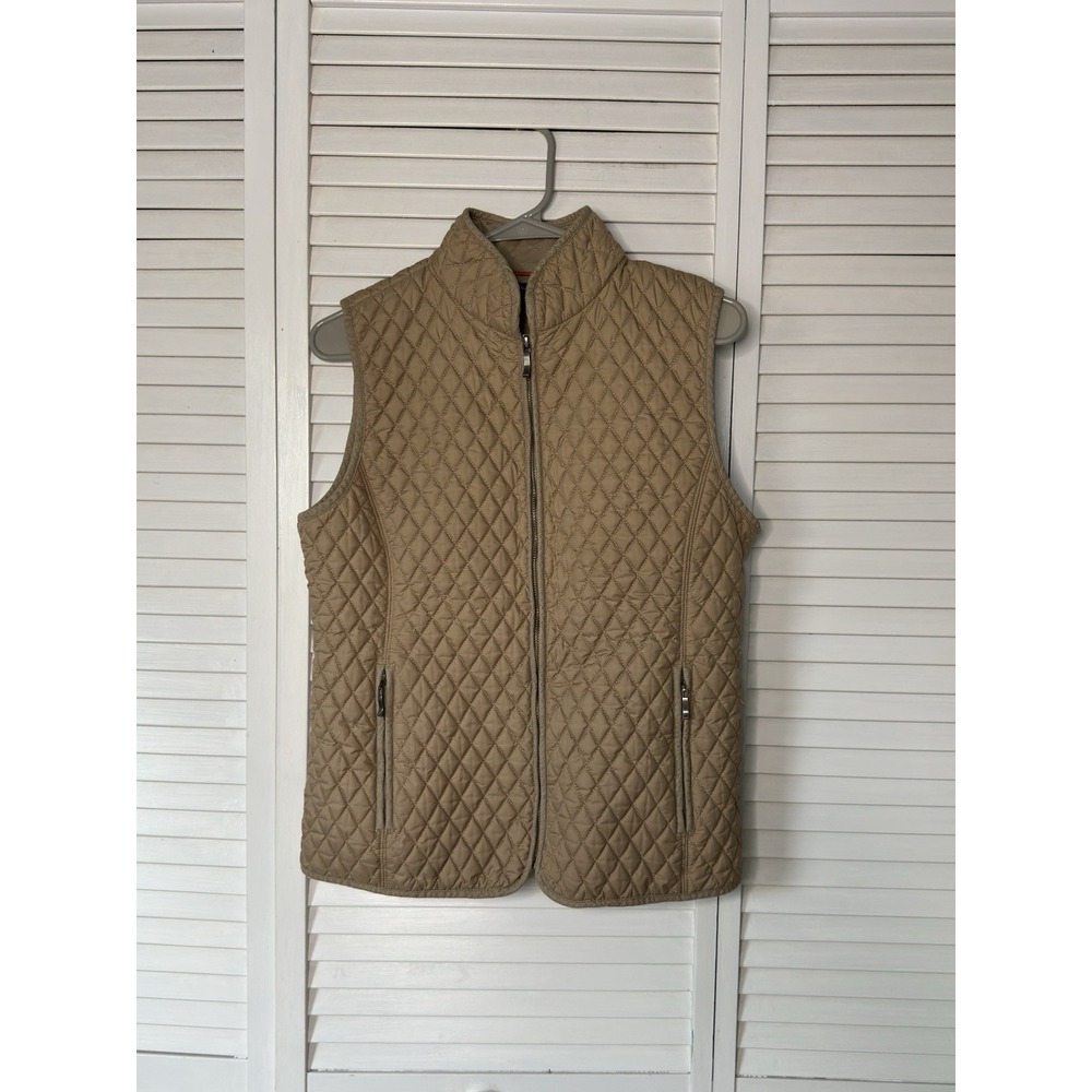 Nautica Women's Medium Tan Quilted Full Zip Vest Puffer Sleeveless Jacket Casual